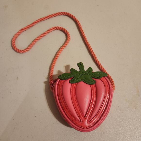 Zara Girls Cute Pink Strawberry Embroidered Crossbody purse Rope Strap Small Bag - Picture 9 of 9